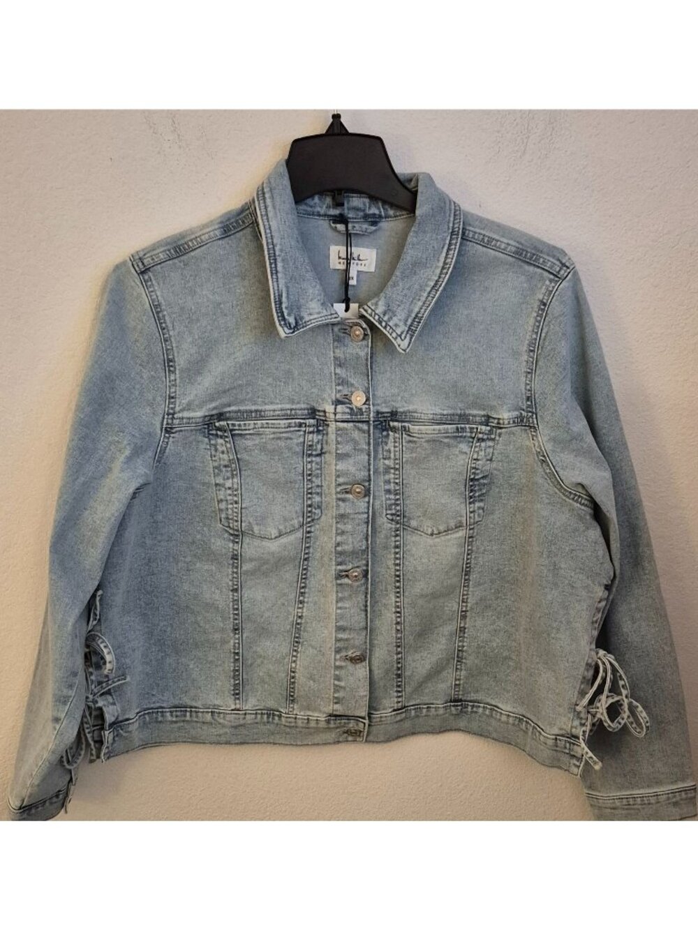 Nicole Miler New York Lt Wash Denim Jacket with Side Ties 2X NWT